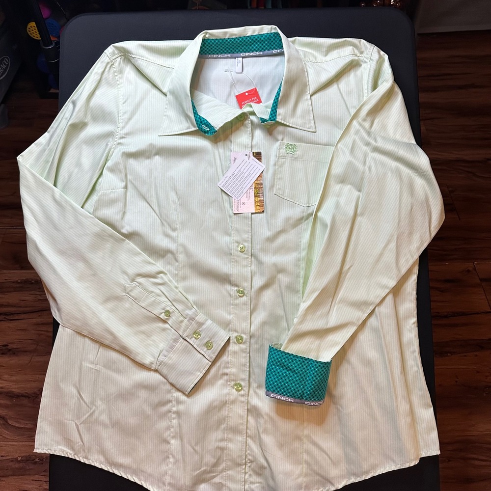 Cinch Mens XXL Performance Western Shirt Green Pinstripe Tencel MSW9164105 LIM